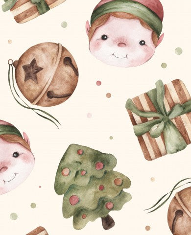 Satin Baumwolle Aquarell-Weihnachtselfenmuster