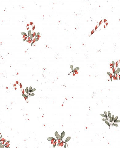 Waterproof fabric Christmas pattern with holly berries and candy canes