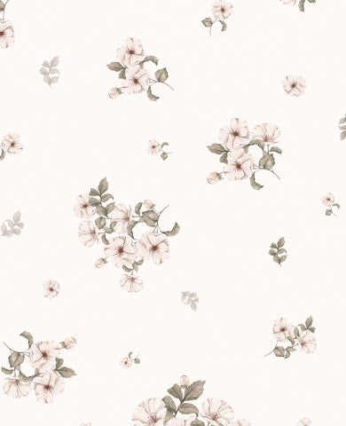 Rib Jersey eine Blumentapete mit weißen Blüten und Blättern