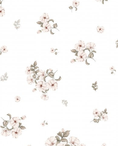 satin bomuldsblomster på hvid baggrund