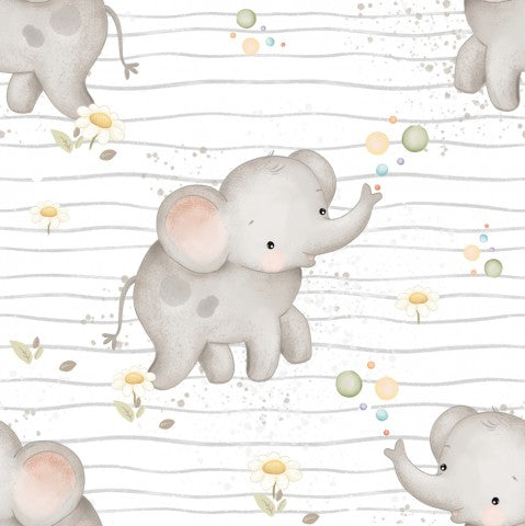 Weißes Baumwoll-Canvas mit Elefantenwellen-Pattern - Qualitätliche Meterware zum Nähen, ideal für Designer und Kreativ-Mitglieder, passend zu Tischdecken, Tasc