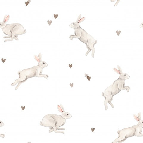 Muslin white rabbits and hearts
