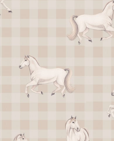 Weiße Pferde Canvas Baumwolle mit beigem Gitter - ideal für Ihre nächste Modellierungs- oder Entwurfsidee! Baumwoll-Kanvas-Stoff in Weiß, kombiniert mit einem