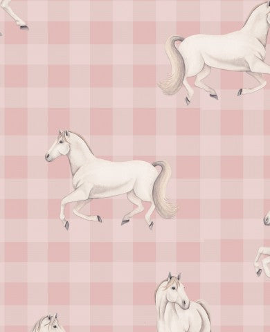 Jersey pink og hvide heste på en ternet baggrund