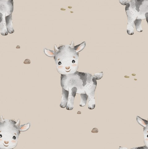 Tela di cotone beige capra bianca: naturalmente bianca e facile da cucire! Ideale per progetti di moda, economia domestica o artigianato.