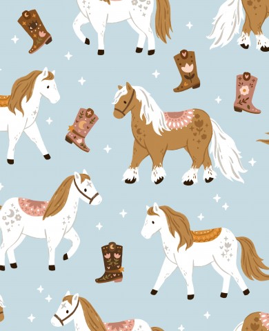 SoftShell Pferden und Stiefeln auf blauem Hintergrund