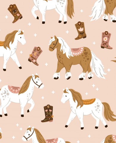 Waterproof fabric horses and boots on a pink background