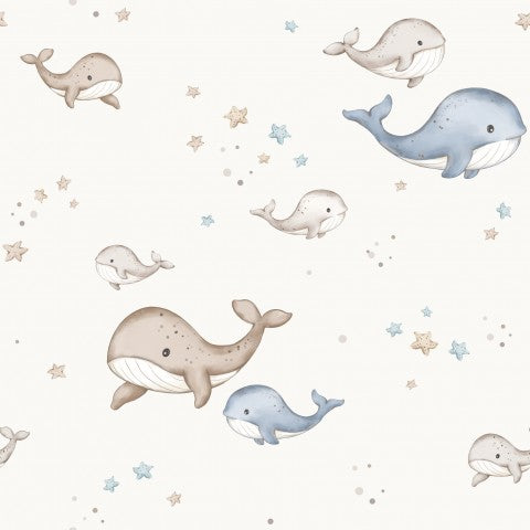 Satin cotton whales and stars