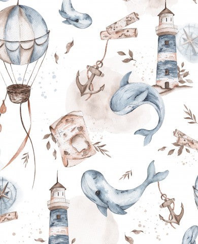 Waterproof fabric marine animals and a lighthouse