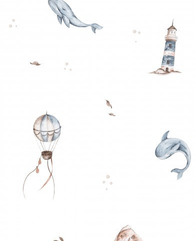 Panama a watercolor wallpaper with whales, dolphins and a lighthouse