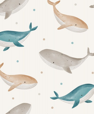 Duits katoen voor uw volgende projectie: Canvas Whales van hoogwaardig en zacht katoen, ideaal voor het naaien van tafelkleden, parasols en speelgoed