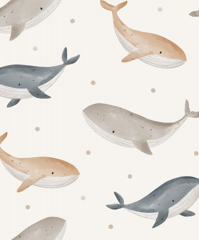 Ballenas y lunares de algodón satinado