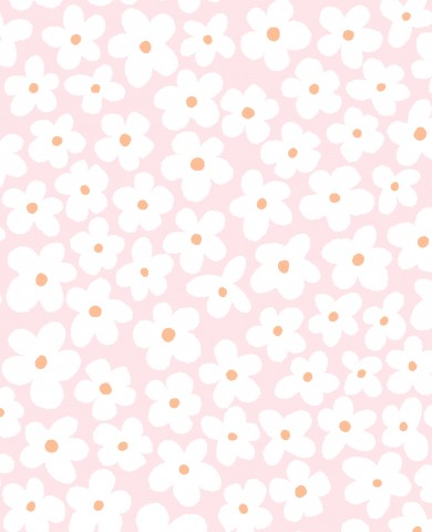 Ribbad jersey med rosa bakgrund och vita blommor