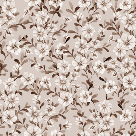 Waterproof fabric floral pattern with brown and white flowers