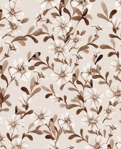 Waterproof fabric floral pattern in brown and white