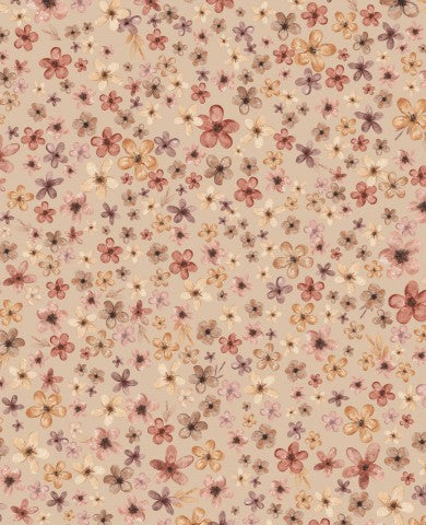 Waterproof fabric with a floral pattern on a beige background