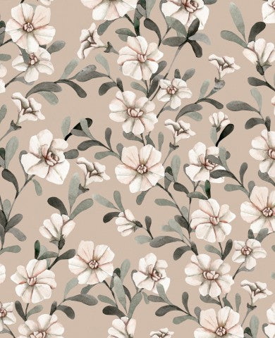 Musselin Blumenmuster auf beigem Hintergrund