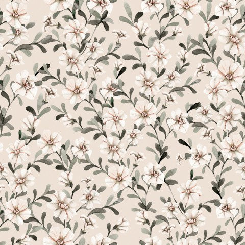 Jersey blomstermønster på beige baggrund