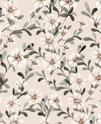Jersey blomstermønster med hvide blomster og blade