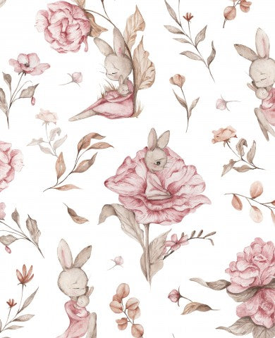 Muslin-kaniner og blomster