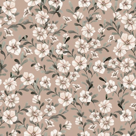 Satin cotton floral pattern on beige background