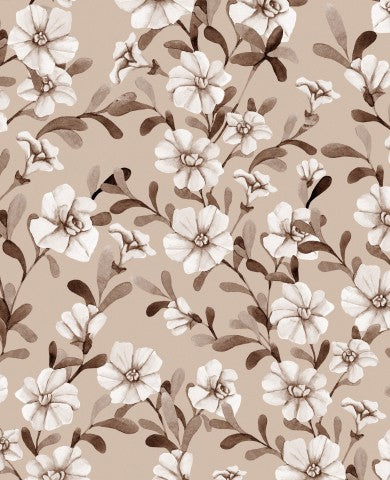 Panama Blumenmuster mit braunen und weißen Blumen