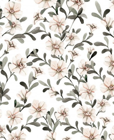 Rib Jersey Blumenmuster mit Blumen auf weißem Hintergrund