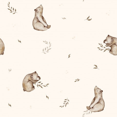 Muslin bears and leaves on it