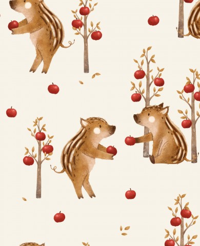 Satin cotton cute little pigs and apples
