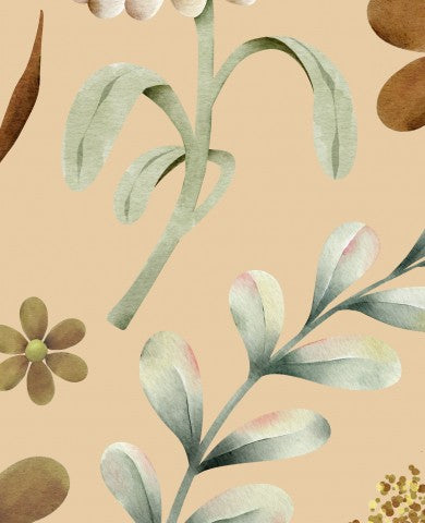 Muslin akvarel blomster og blade på beige baggrund