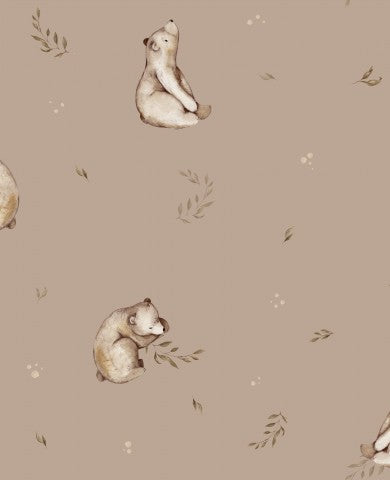 French Terry à motif marron et blanc avec des ours dessus