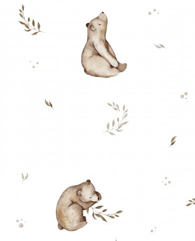French Terry a pattern of bears and leaves on a white background