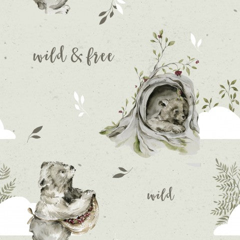 Rib Jersey a wild and free wallpaper with bears, birds and trees