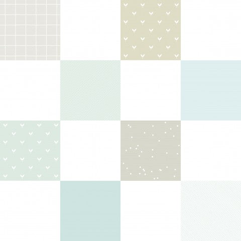 Waterproof fabric in a variety of different patterns in light blue and beige