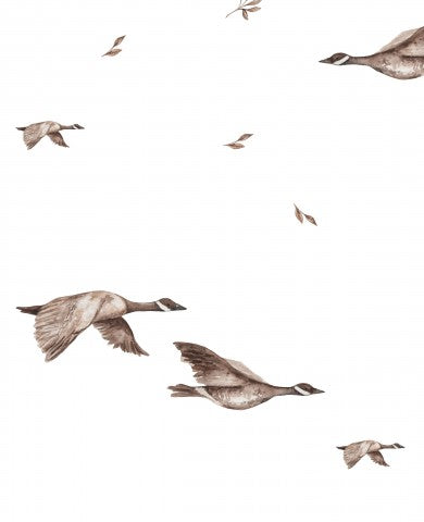 Muslin a flock of geese flying in the sky