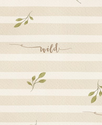 Tissu imperméable et papier peint à rayures avec des feuilles et le mot « sauvage »