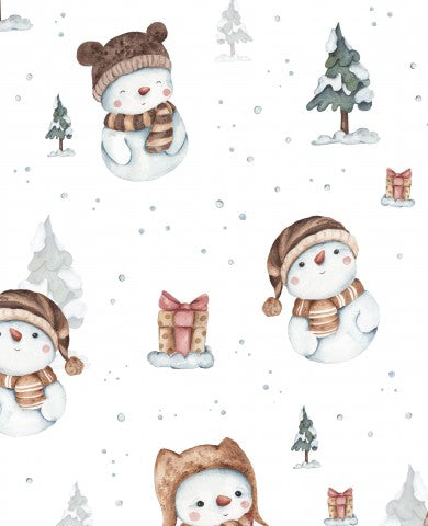 Waterproof fabric watercolor Christmas pattern with snowmen