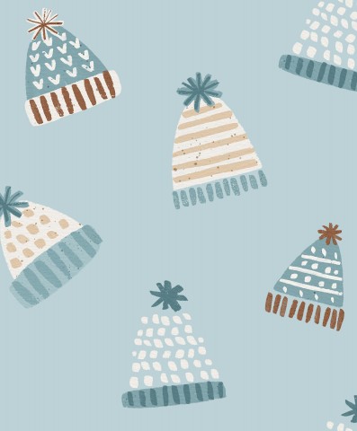 Jersey pattern of knitted hats on a blue background