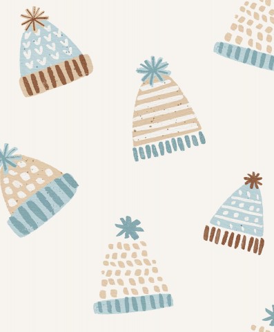 Waterproof fabric pattern of knitted hats on a white background