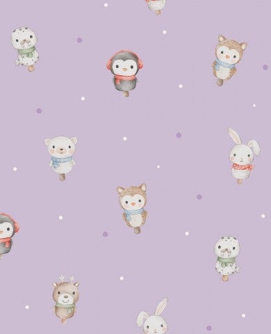 Waterproof fabric cute animals on purple background