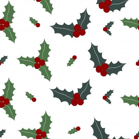 Satin cotton holly leaves and berries