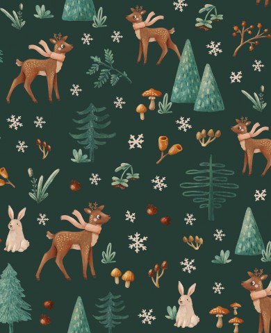 Vinterens vidundere til syning: Canvasbomuld i Winter Woodland Green - huntergrøn til din næste kreation, 100% bomuld, sælges i metermål til syning.