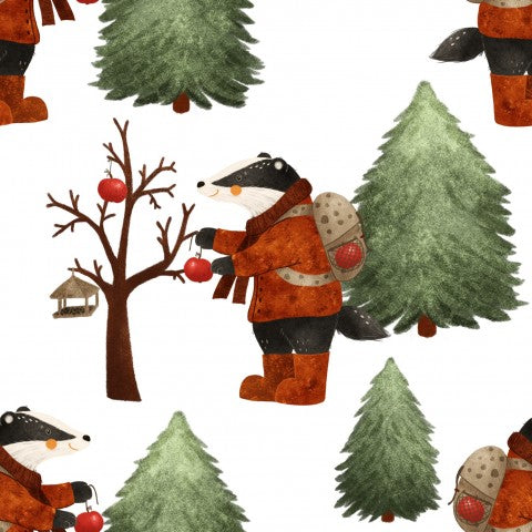 Waterproof fabric cute badgers and trees