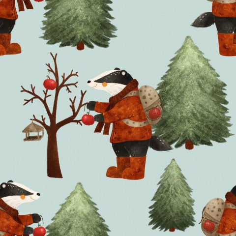 Satin Cotton Badgers and Trees