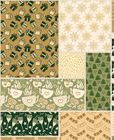 French Terry a collection of Christmas patterns in green and brown