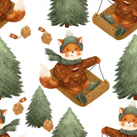 Waterproof fabric cute foxes on a sled