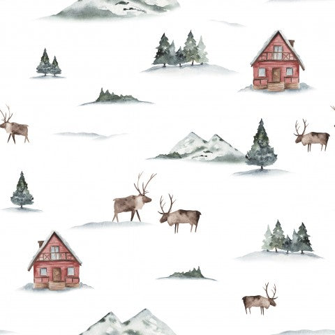 Jersey Rentieren und Häusern im Schnee