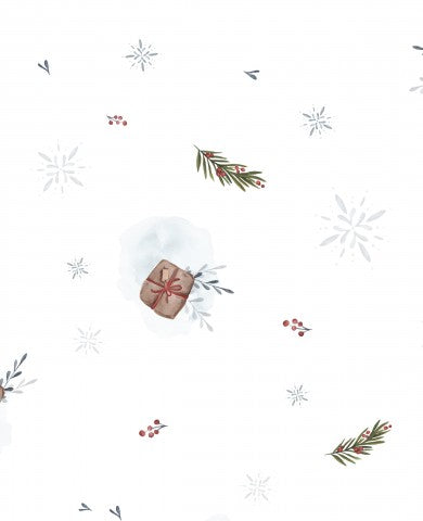 Muslin julmönster med snöflingor och grangrenar