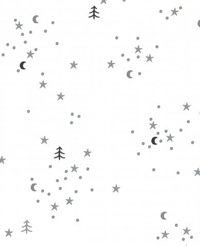 Waterproof fabric a black and white pattern with stars and trees