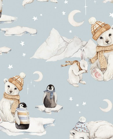 SoftShell Eisbären und Pinguine auf blauem Hintergrund